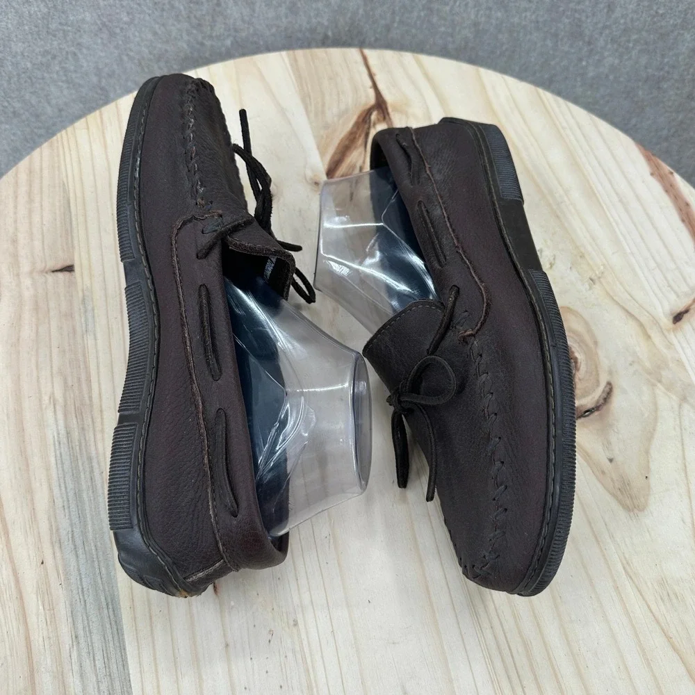 Minnetonka Moccasin Men 10 Brown Moosehide Leather Whipstitch Loafers